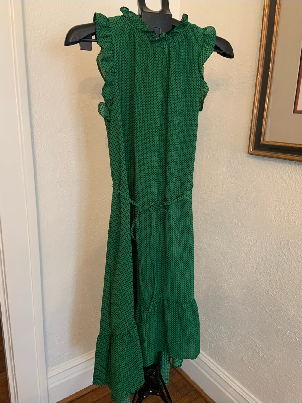 Who What Where Green with black Polka Dot Maxi Skirt Women size small